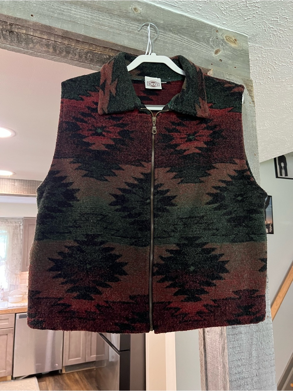 Rods Black and Burgundy Wool Aztec Zip Vest